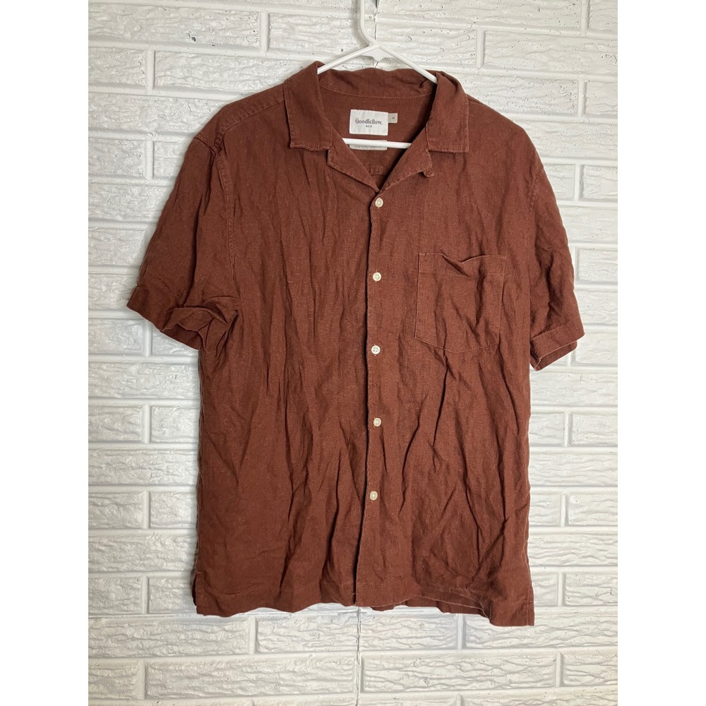 Goodfellow Shirt Mens M Rust Brown Excellent Linen Blend Short Sleeve Button Up